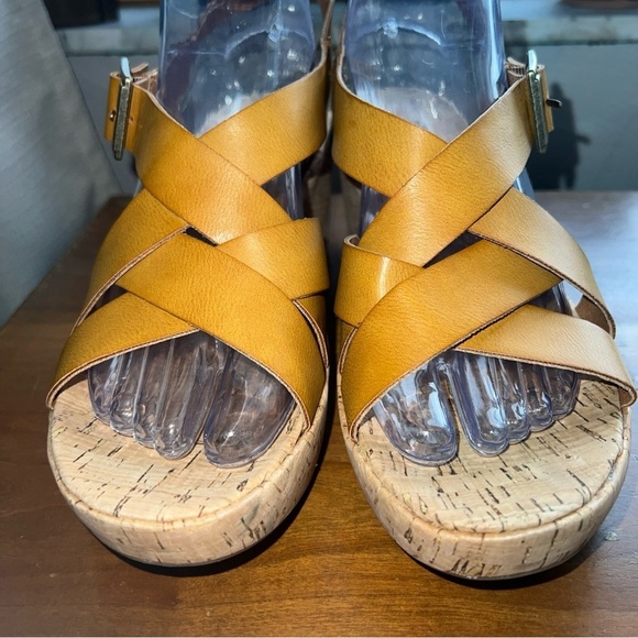 Korks Nova Comfort Platform Cork Wedge Strappy Sandals Yellow Size 9M - Picture 3 of 11